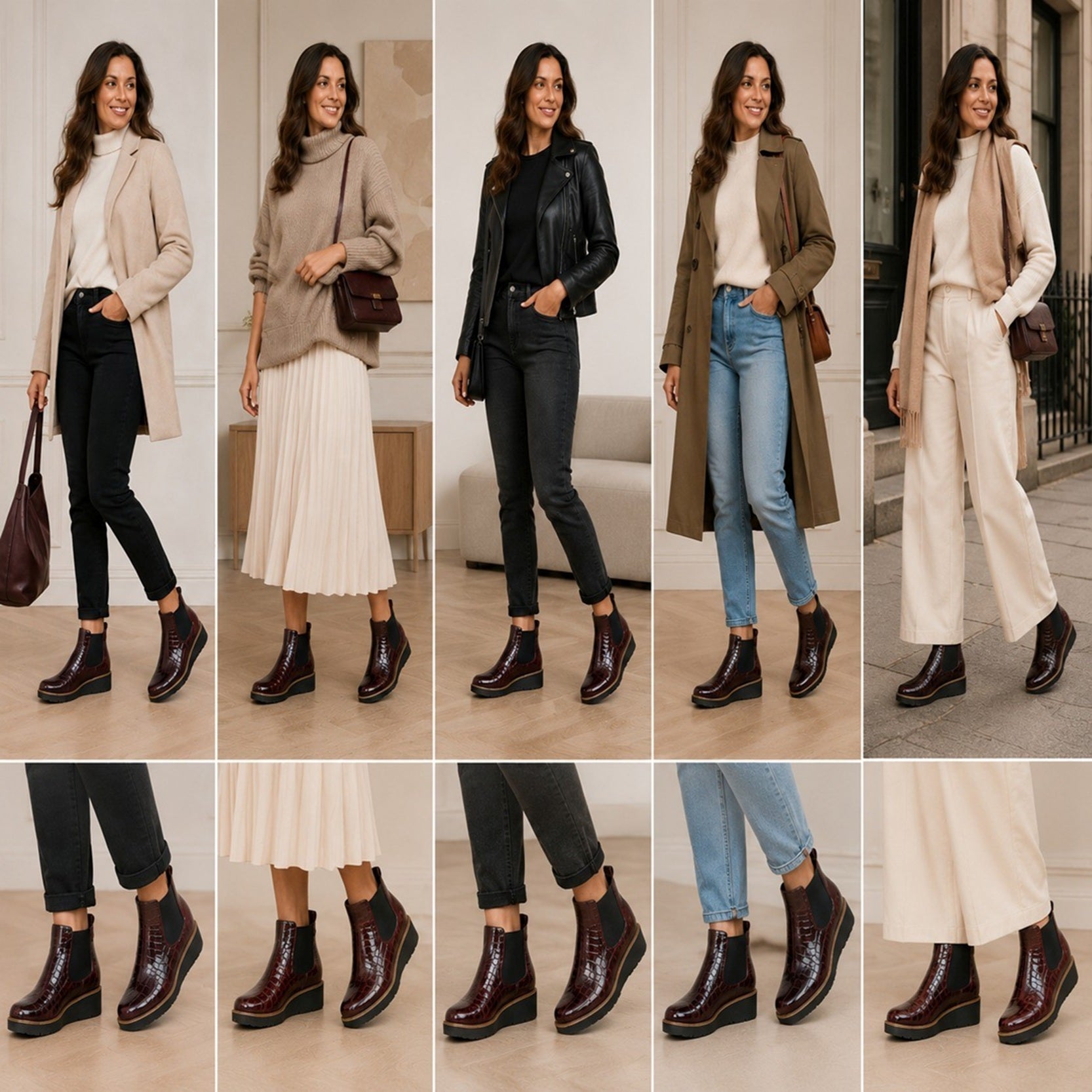 Burgundy Wedge Twin Gusset Ankle Boots Patent