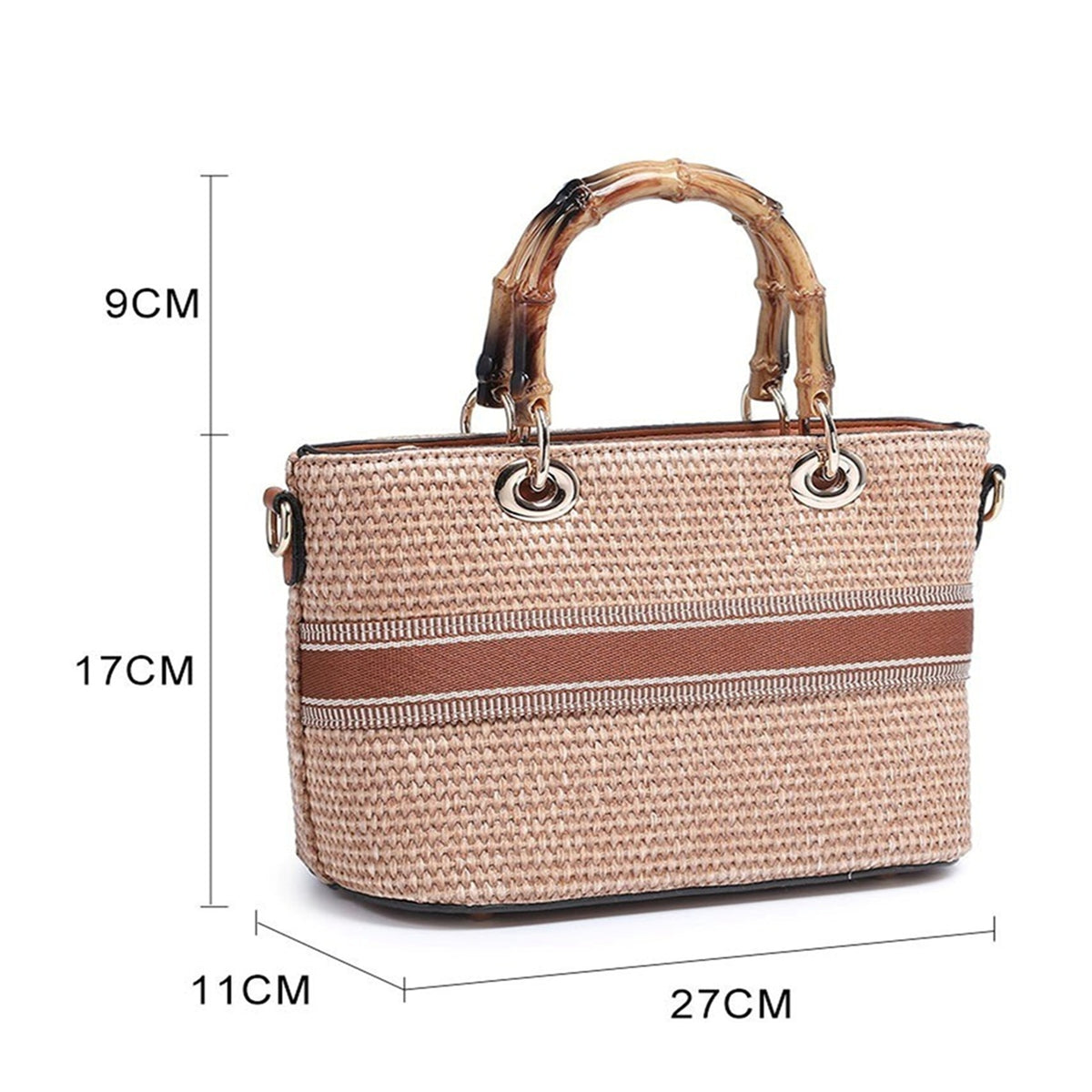 Women’s Woven Bamboo Handle Tote Bag
