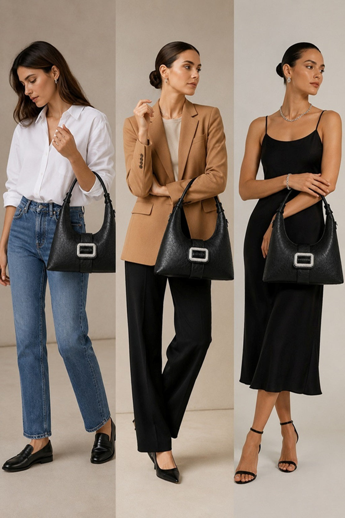 Women’s Buckle Detail Faux Leather Shoulder Bag