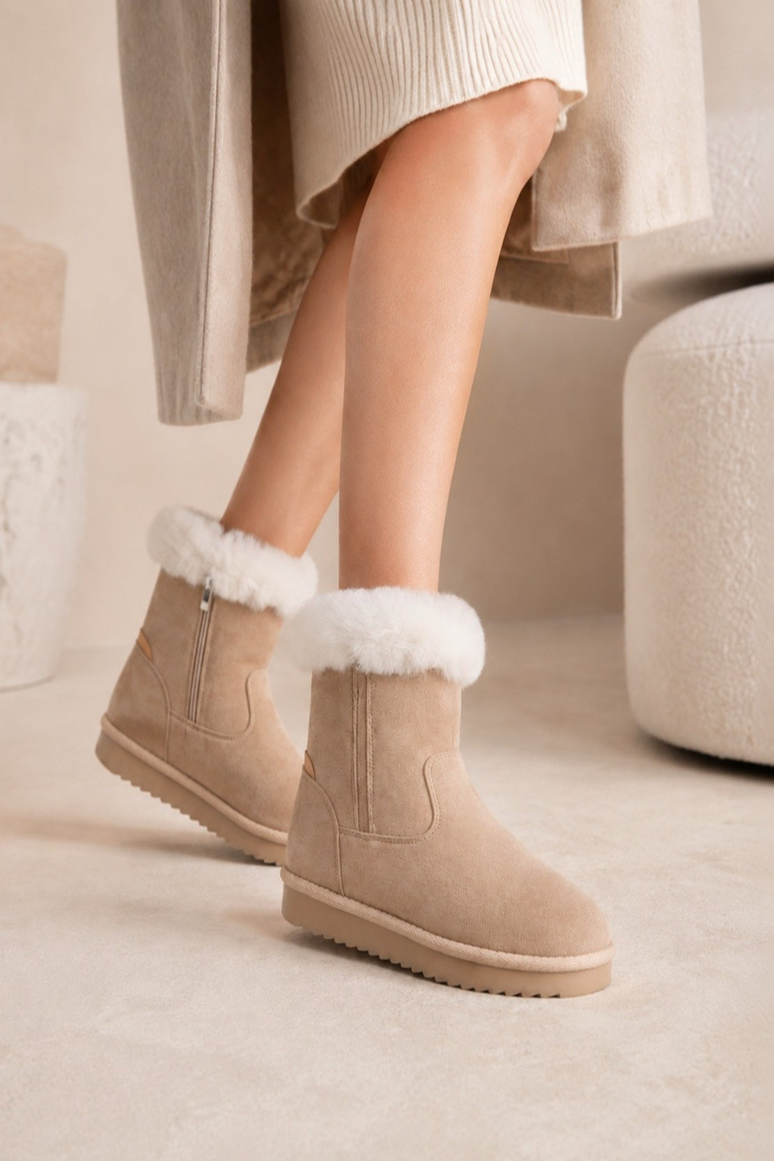 Faux Suede Fur-Lined Ankle Winter Boots
