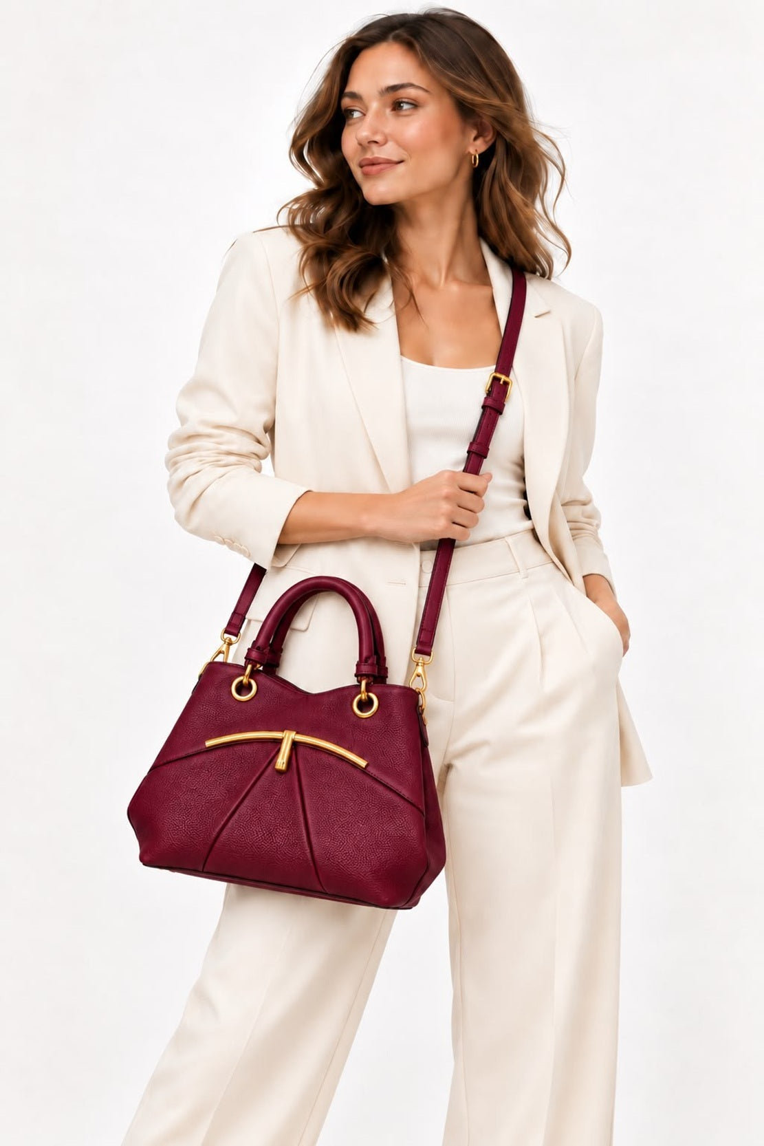 Women’s Textured PU Leather Top Handle Shoulder Bag