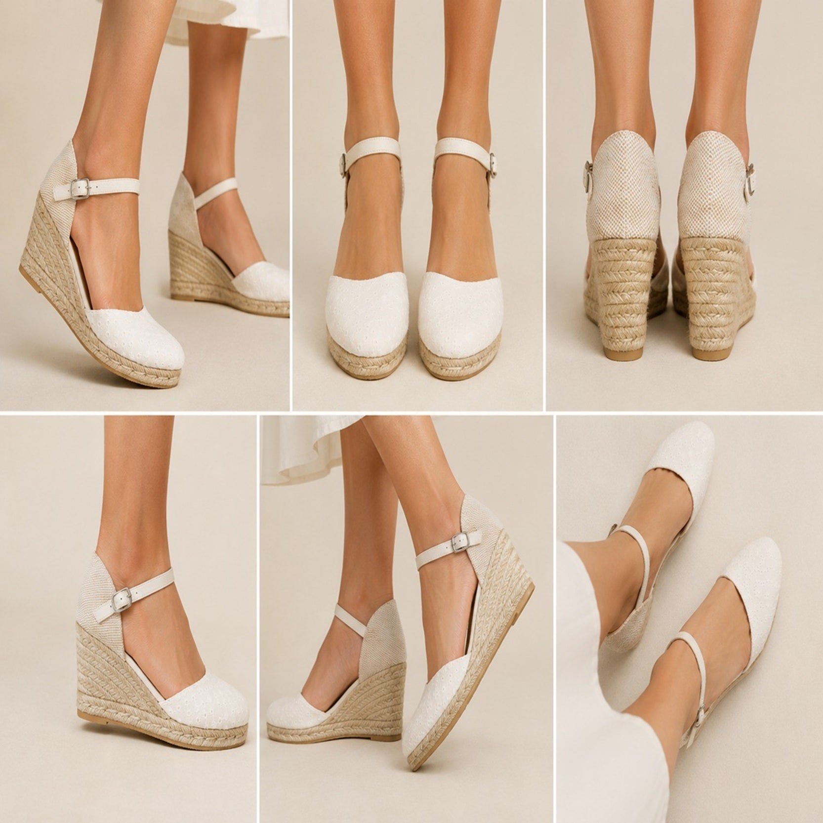 Women's Classic Off-White Closed-Toe Espadrille Wedges