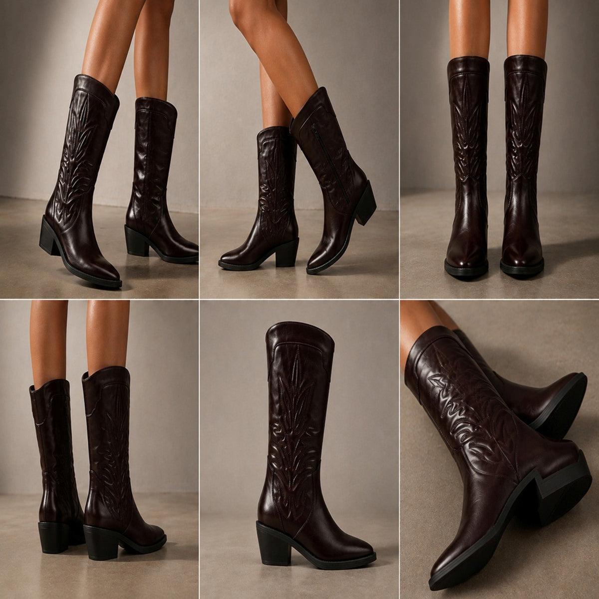 Women’s PU Leather Embroidered Cowboy Boots