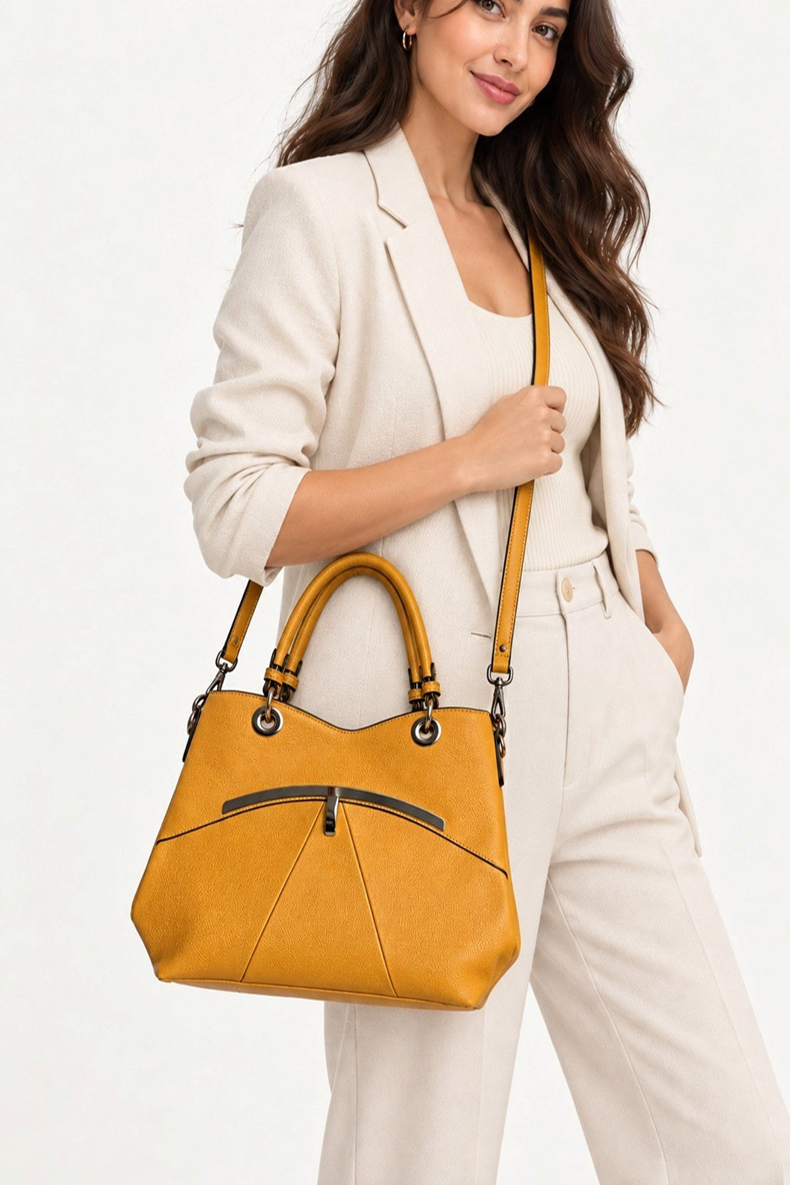 Women’s Textured PU Leather Top Handle Shoulder Bag