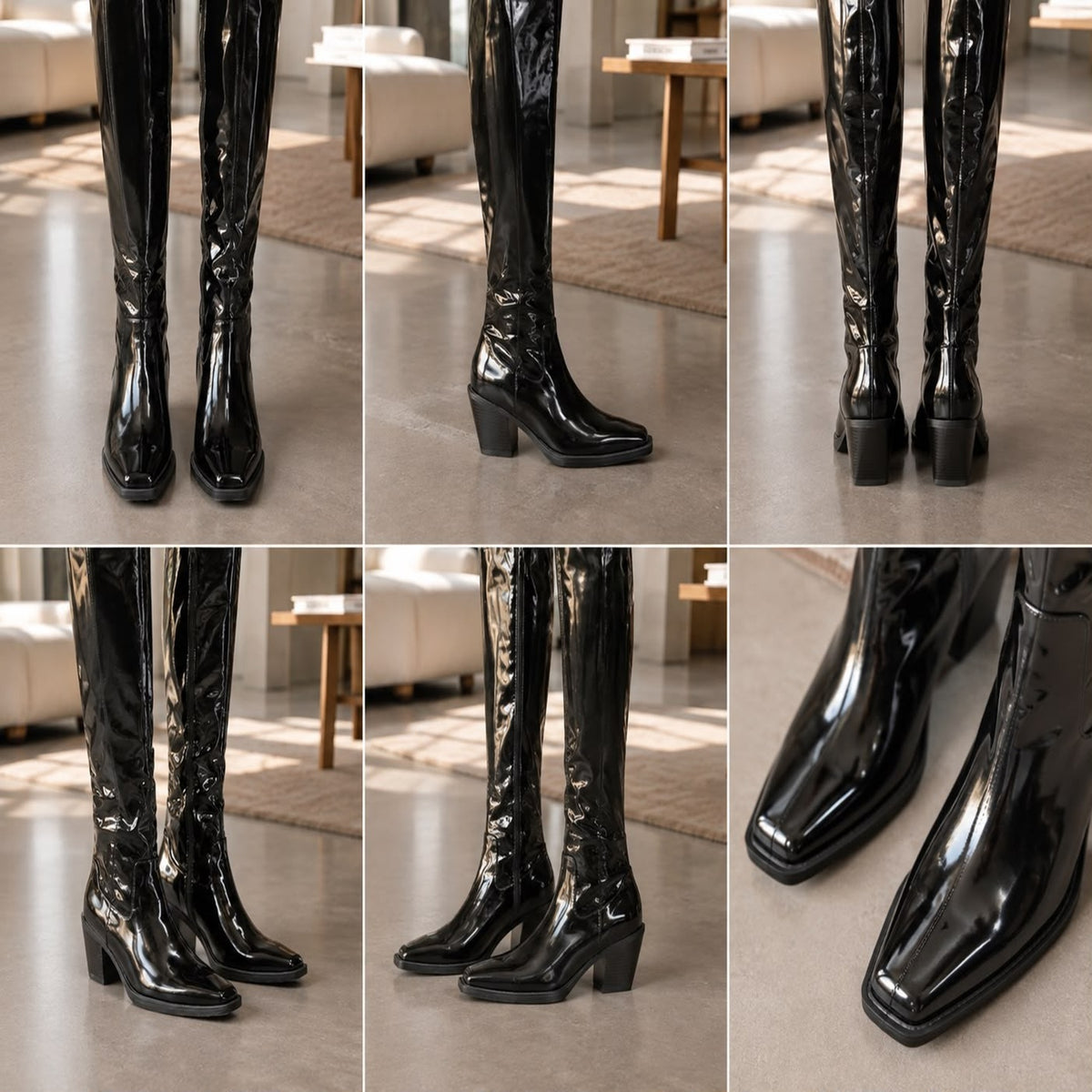 Premium Glossy  PU Leather Knee-High Boots