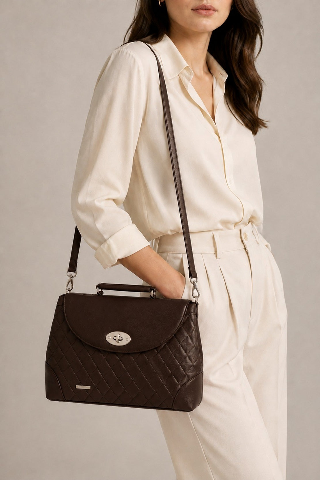 Women's Quilted Top Handle Satchel Crossbody Bag