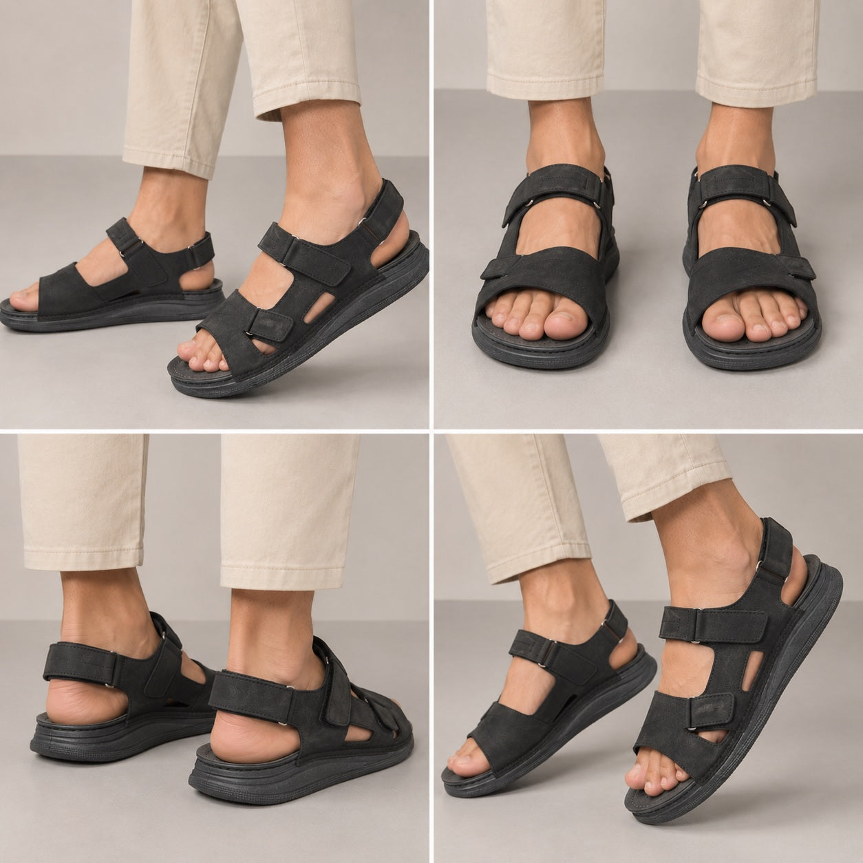 Men’s Comfort Walking Black Sandals with Adjustable Cushioned Sole