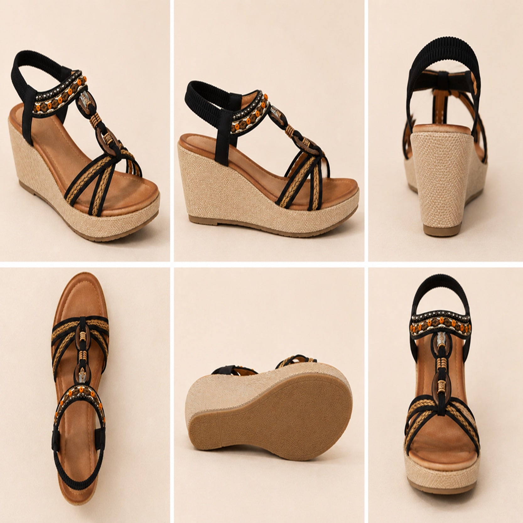 Boho Chic Embellished Platform Wedge Sandals
