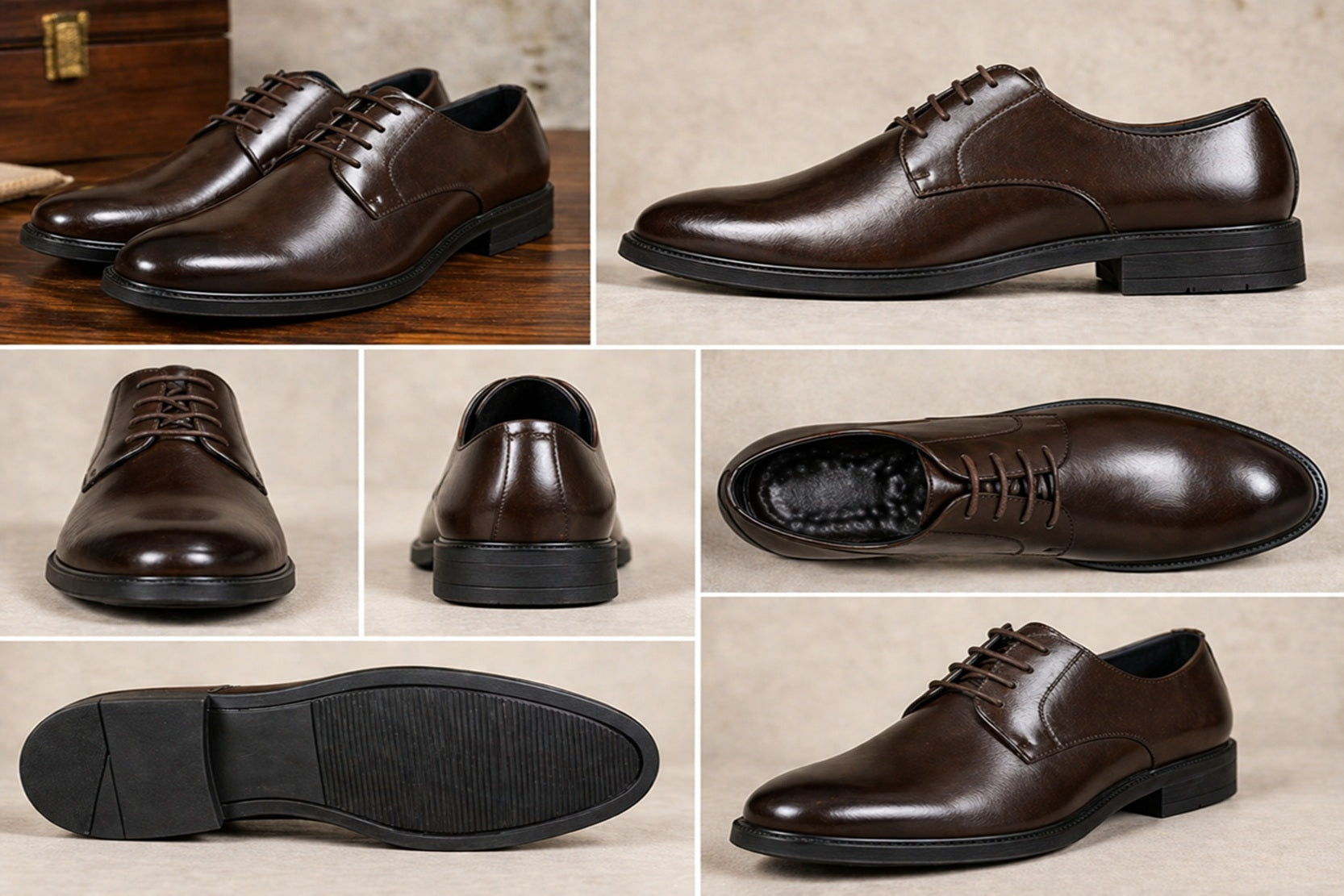 Men’s Brushed Dark Brown Laceup Oxford Formal Derbies Dress Shoes