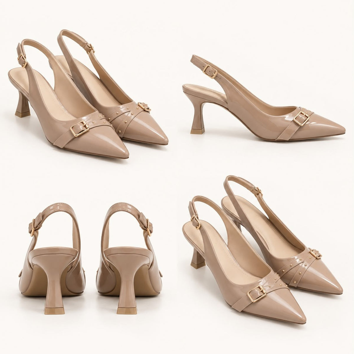 Women's Pointed Buckle Strap Singback Kitten Heels