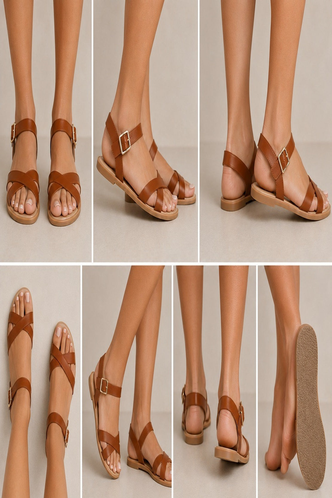 Women's Cross Strap Buckle Flat Sandals