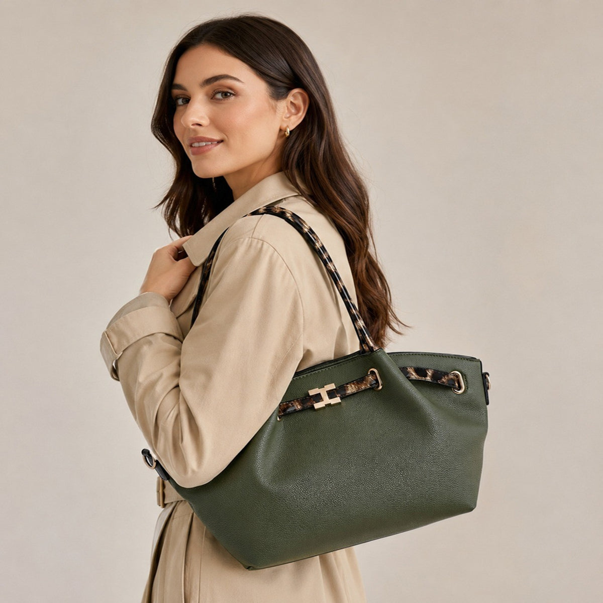 Women’s Structured Tote Bag with Decorative Strap Detail