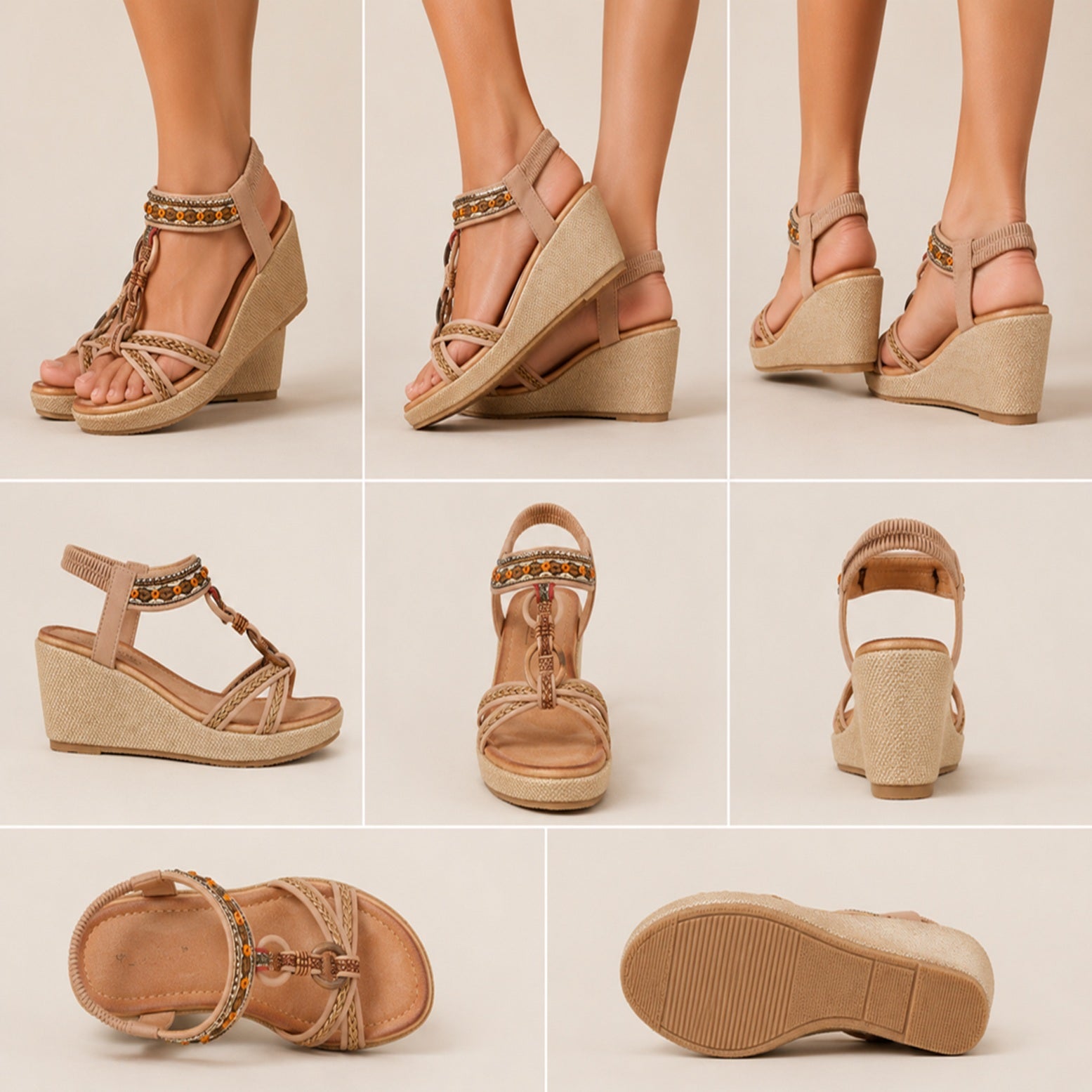 Boho Chic Embellished Platform Wedge Multi Sandals