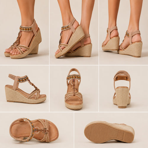 Boho Chic Embellished Platform Wedge Multi Sandals