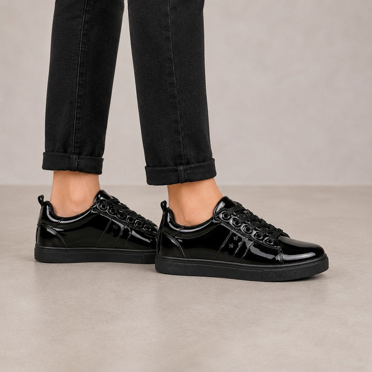 Glossy Patent Leather Casual Trainers Shoes