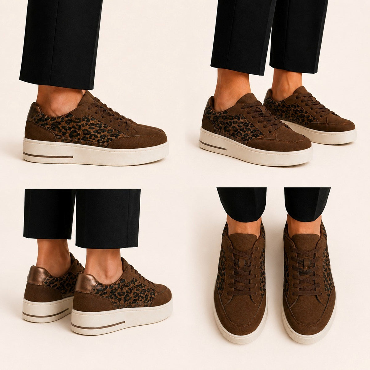 Leopard Print Lace-Up Platform Trainers