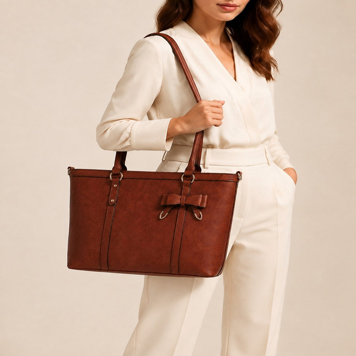 Women’s Bow Detail PU Leather Tote Bag