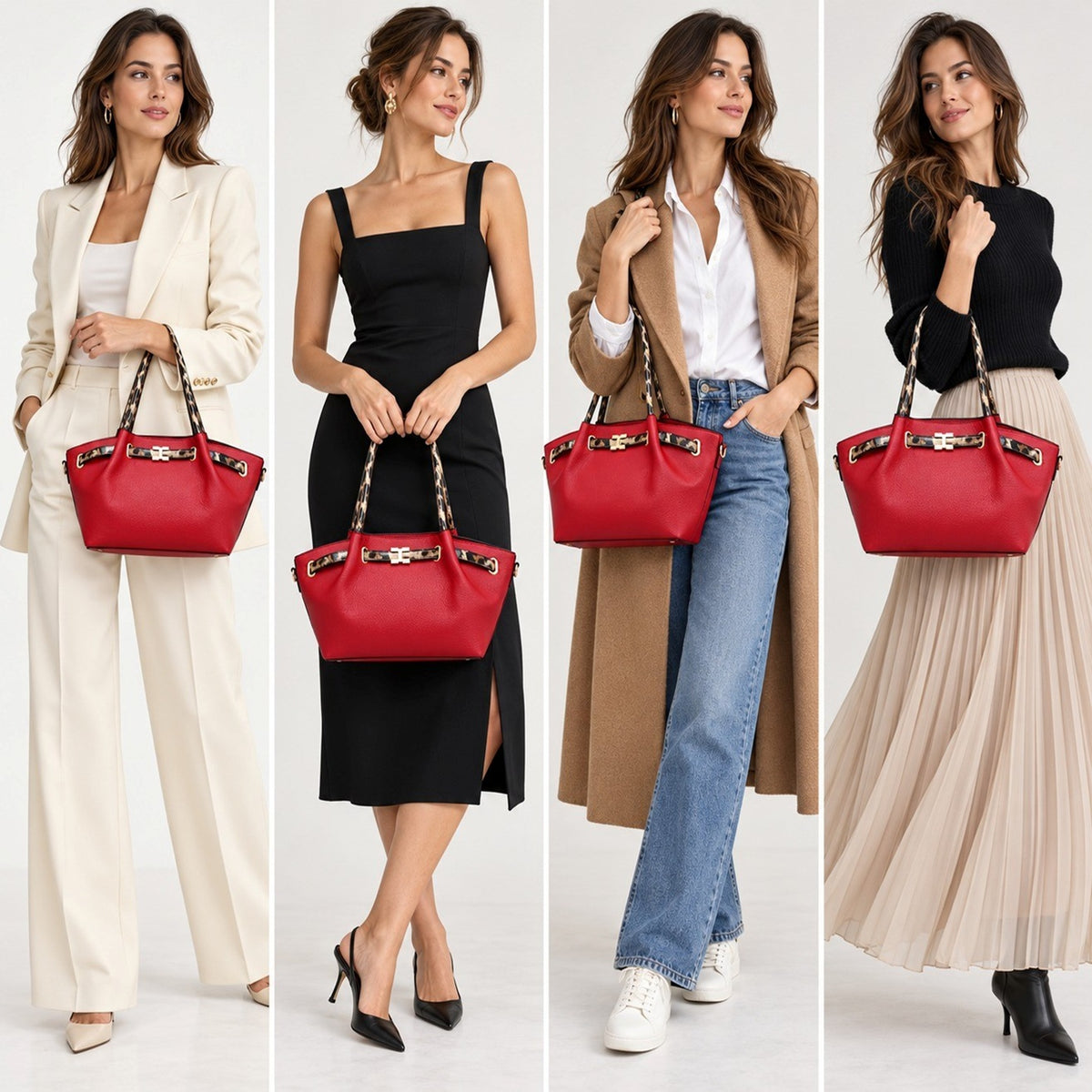 Women's Structured Tote Bag with Decorative Strap Detail