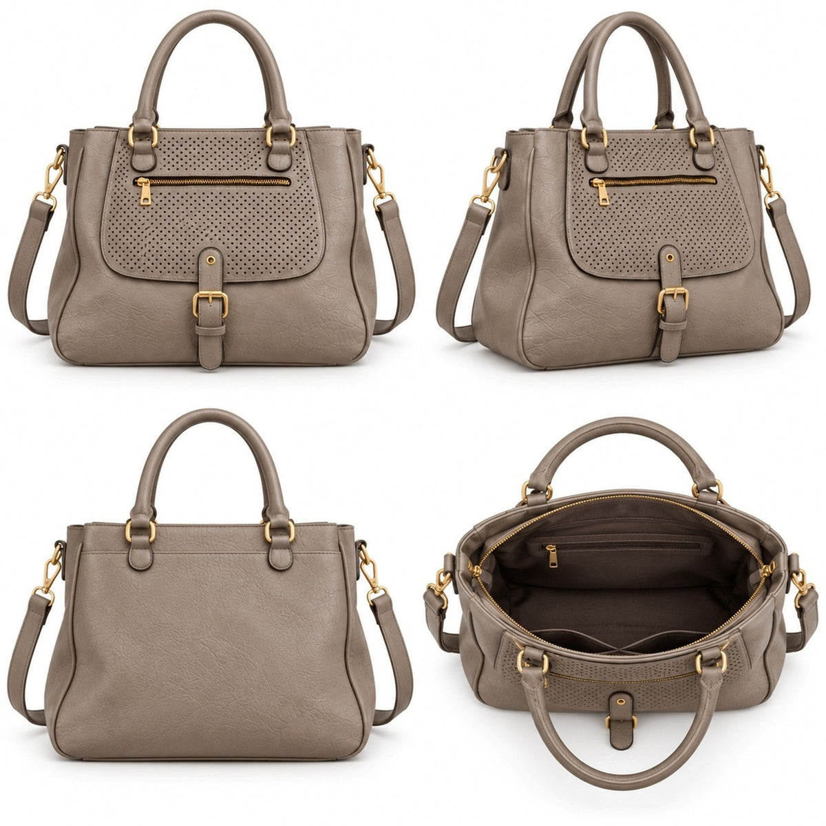 Perforated Front Pocket Shoulder Tote Bag