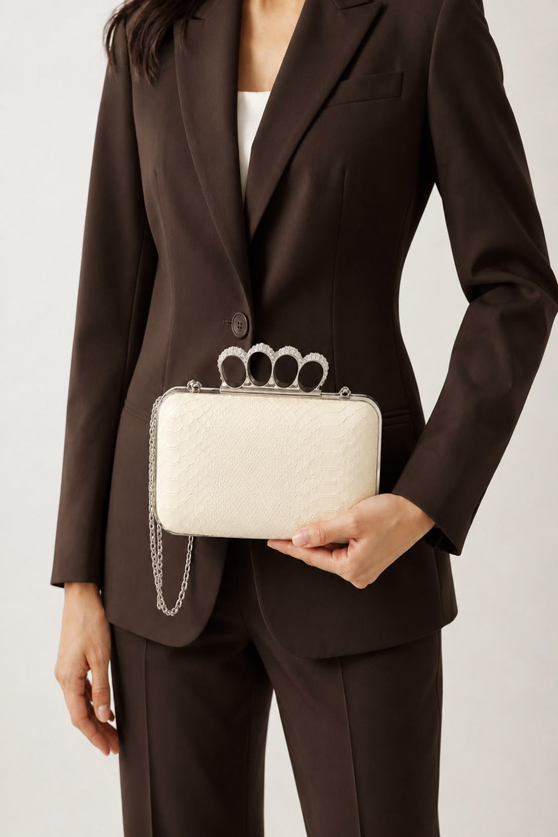 Women's Embossed Box Clutch Bag with Ring Handle