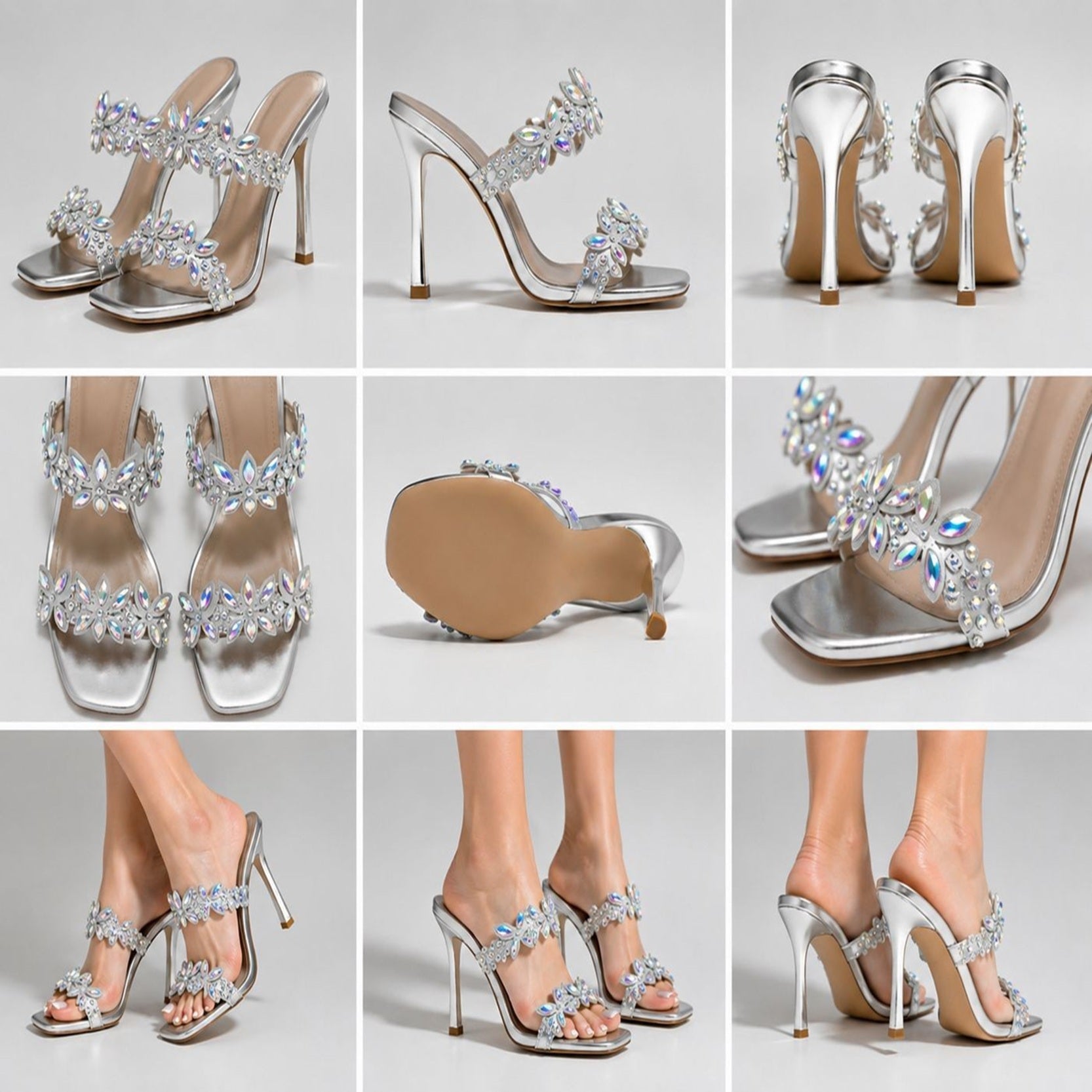 Women's Embellished Floral Stiletto Heel Sandals