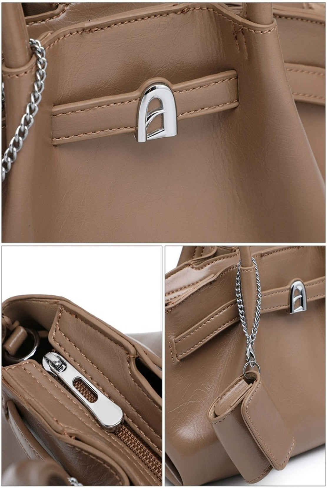 Women's PU Leather Tote Handbag with Matching Cosmetic Pouch