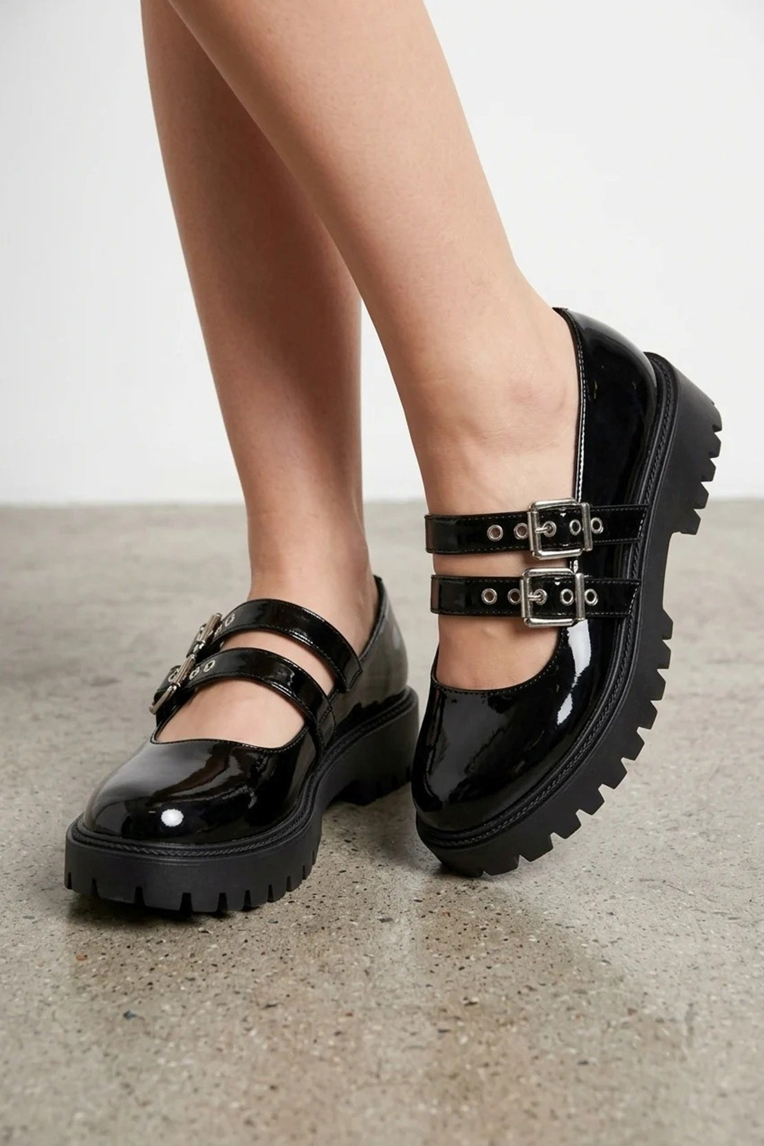 Women's Patent Mary Jane Block Heel Buckle Shoes