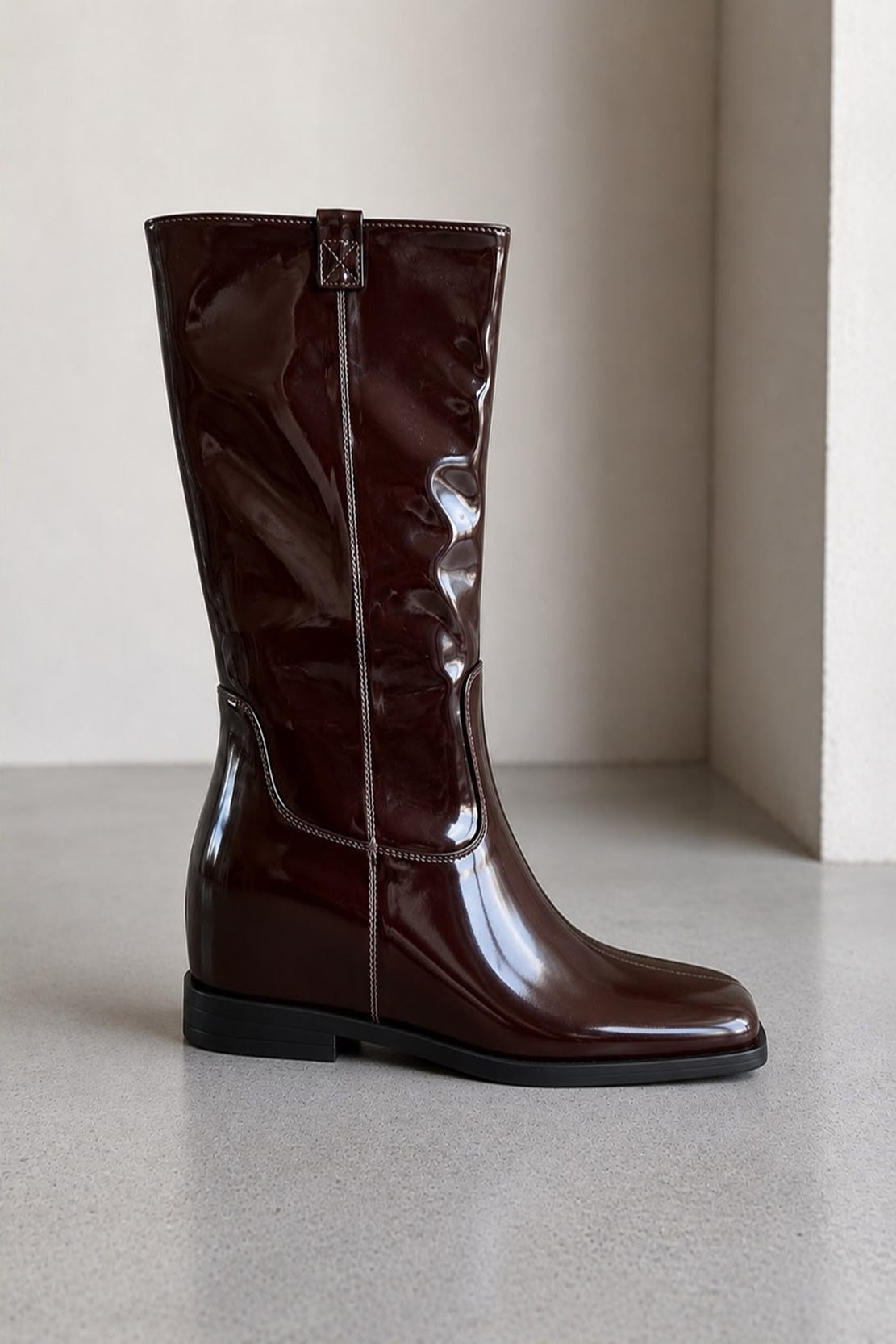 Women's Burgundy Patent Knee High Flat Boots