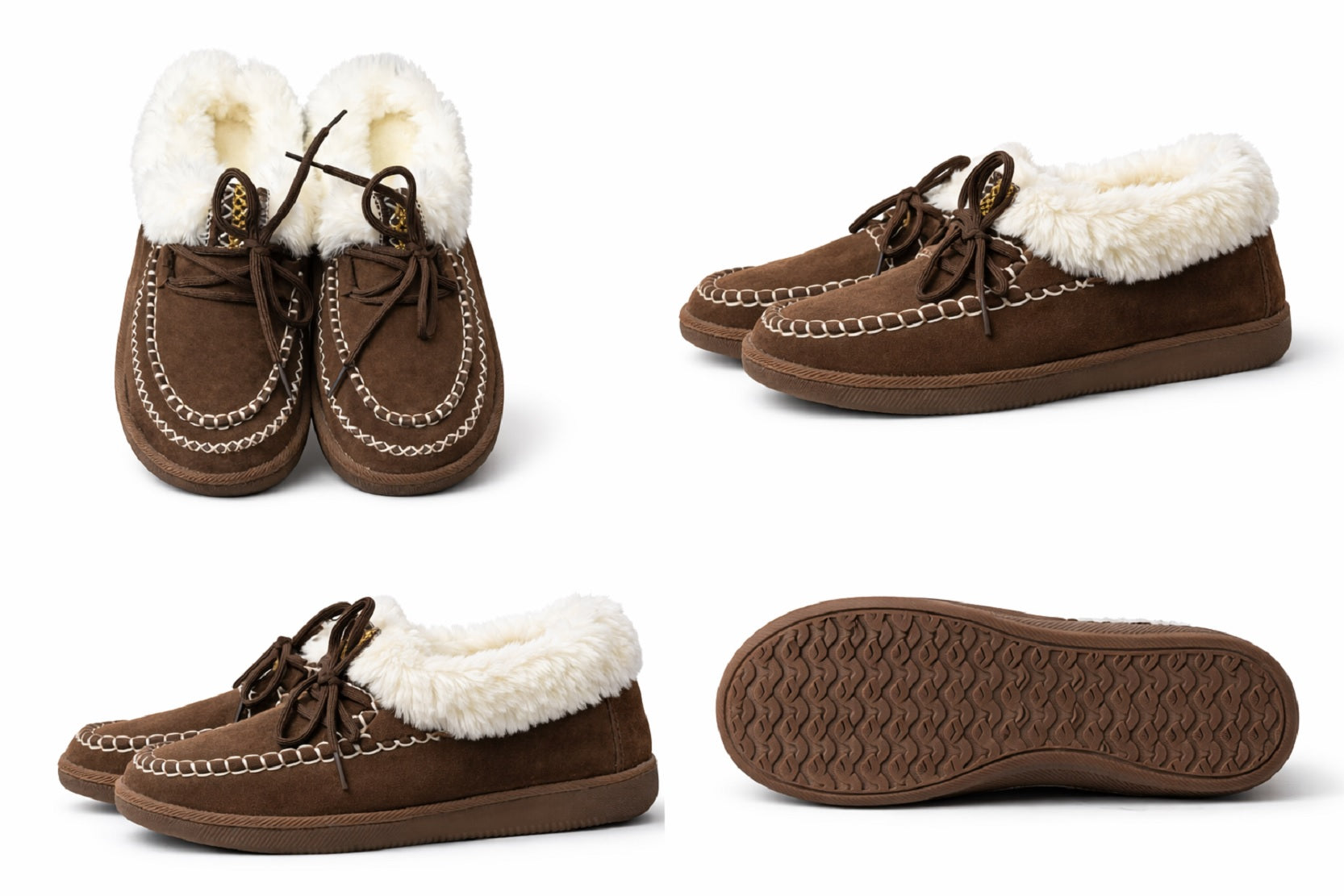 Embroidered Fluffy cozy moccasin-inspired slipper Brown  Slippers