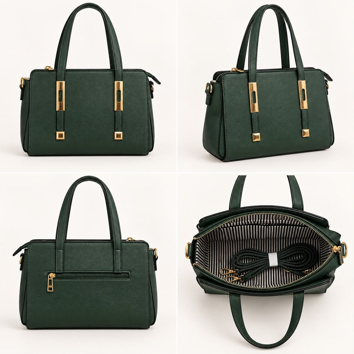 Women's Structured Faux Leather Crossbody Green Tote Bag