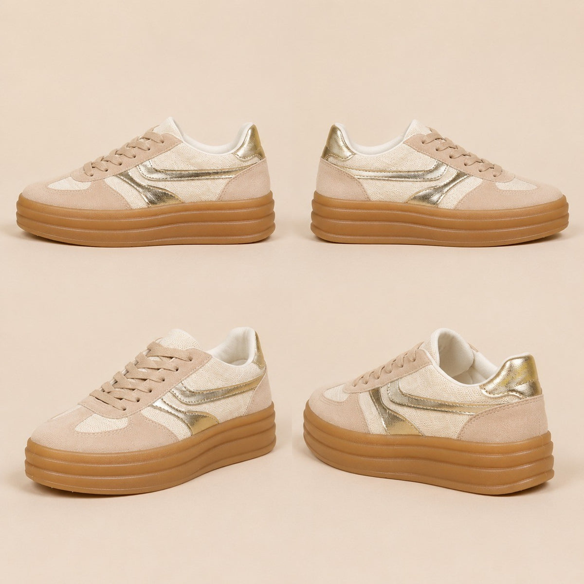 Lace-Up Metallic Detail Platform Trainers