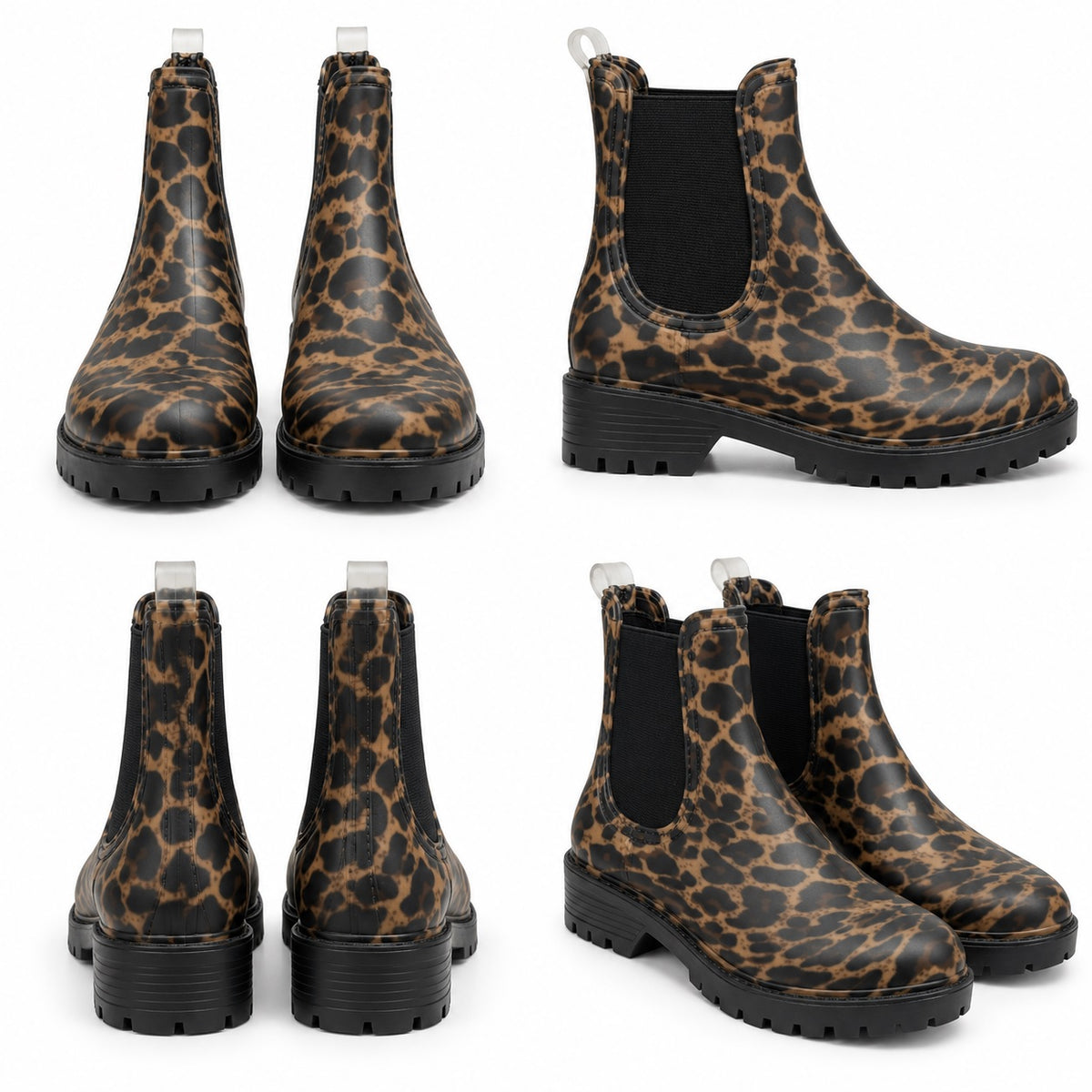 Women's Leopard Print Chelsea Ankle Boots Chunky Lug Sole