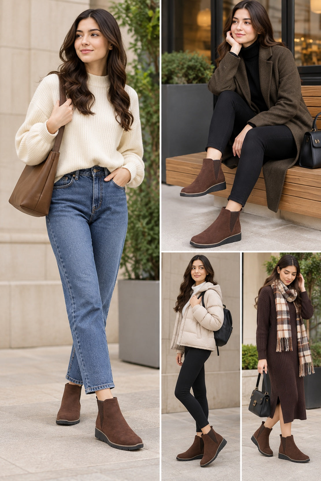 Suede Chelsea Ankle Boots - Elastic Side Panel, Comfortable Wedge Sole