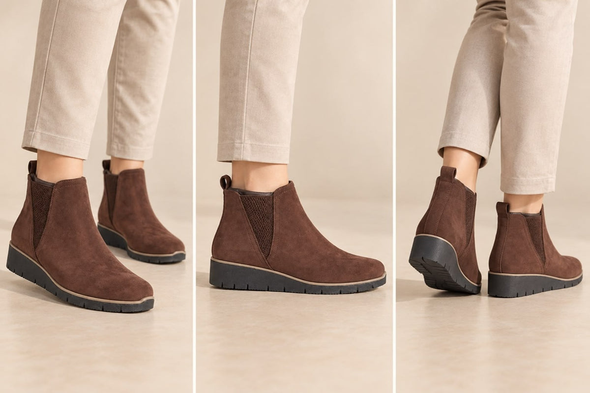 Suede Chelsea Ankle Boots - Elastic Side Panel, Comfortable Wedge Sole