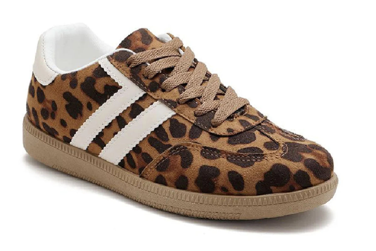 Leopard Print Lace-Up Slim Retro Gum Sole Trainers