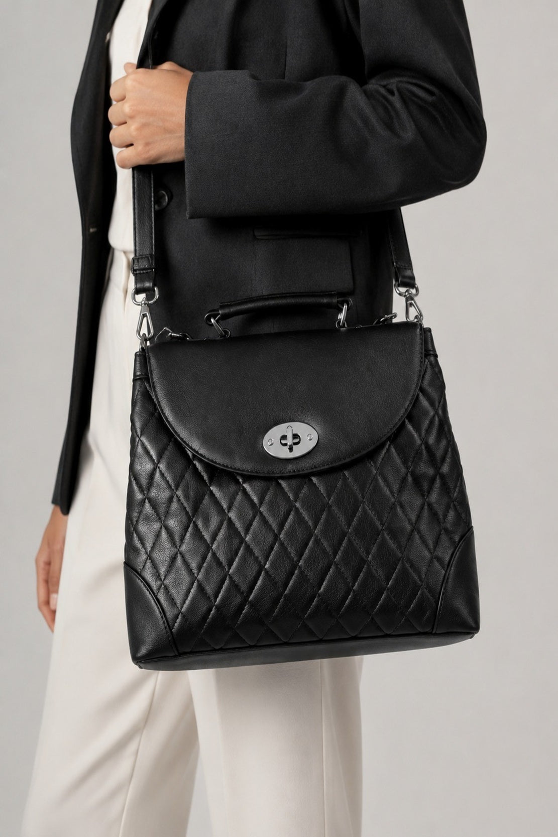 Quilted Top Handle Satchel Crossbody Bag