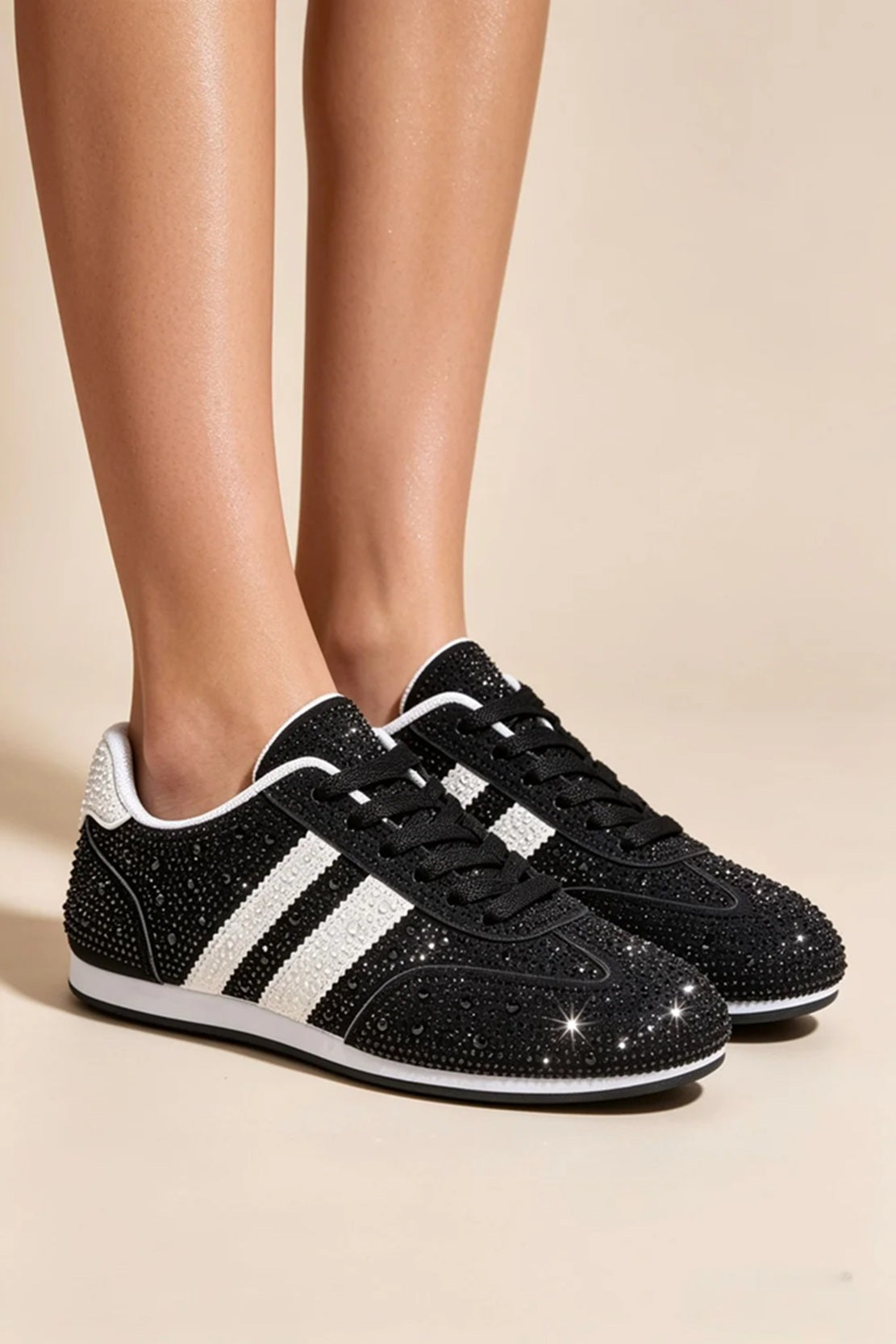 Black  Sparkle stripe casual slim  trainers
