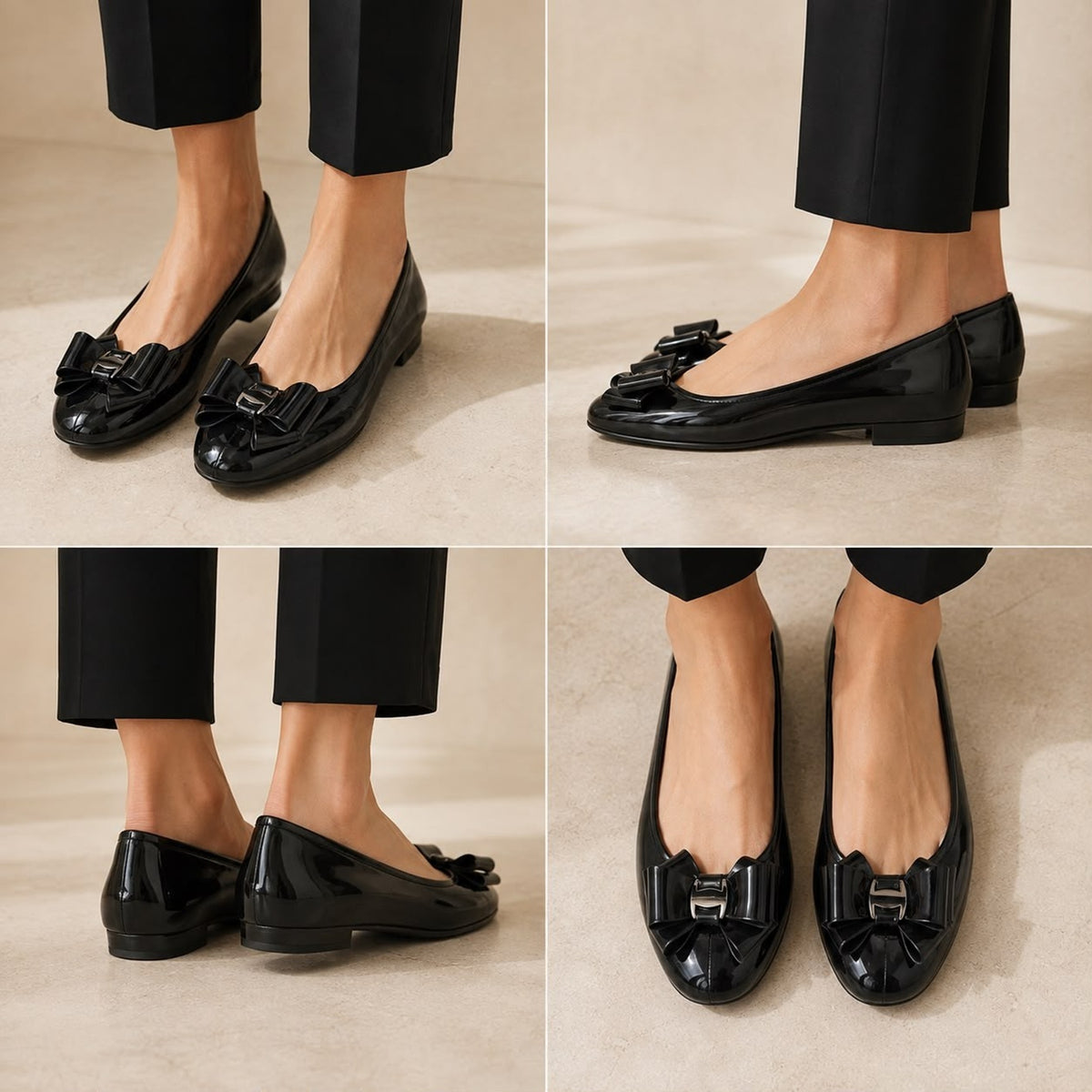 Women's Patent Bow Buckle Low Heel Jelly Soft Flats