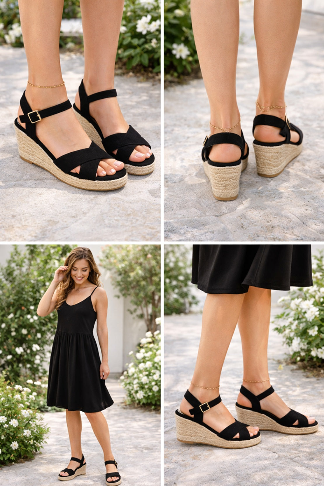 Ladies Wedge Heel Espadrille Sandals – Black Open Toe Summer