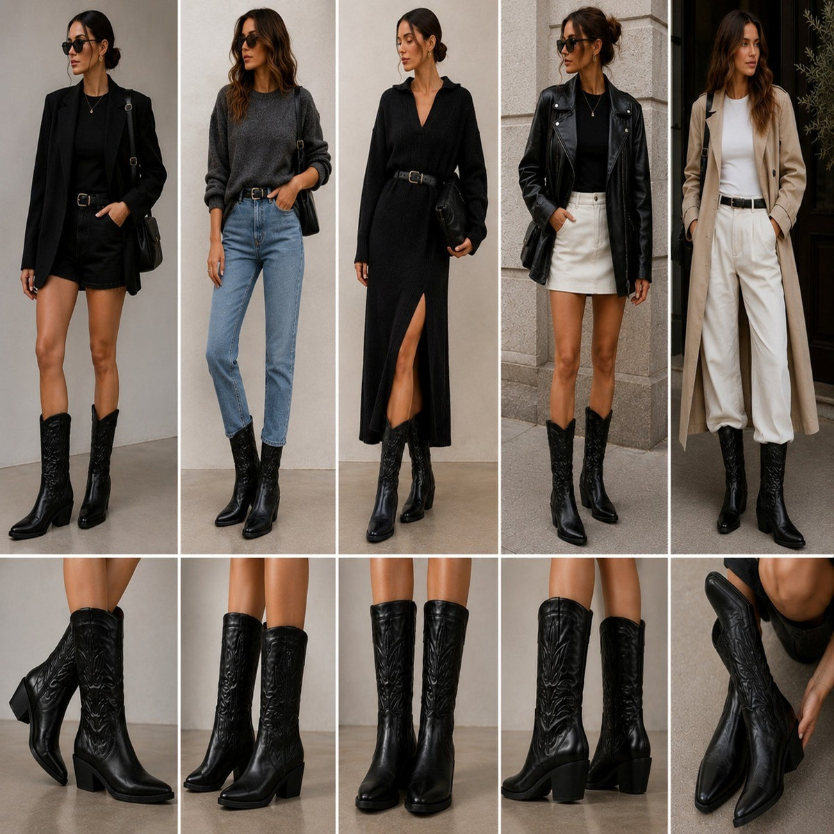 Women’s PU Leather Embroidered Cowboy Boots