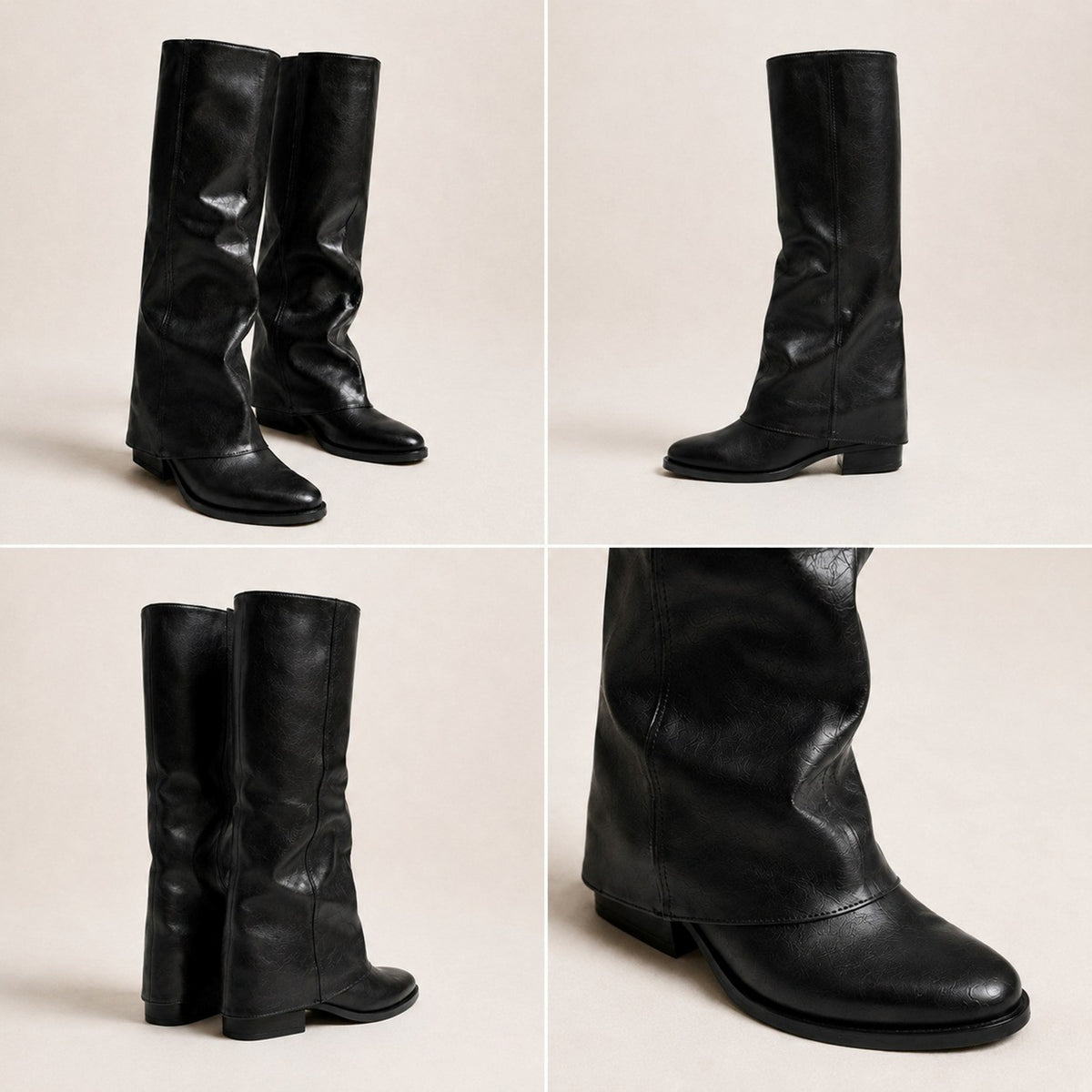 Women PU Pointed Knee High Shark Boots