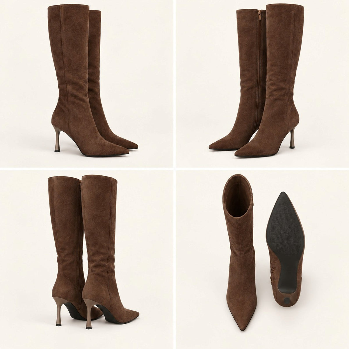Women's Pointed Toe Kitten Heel Ruched Knee High Boots