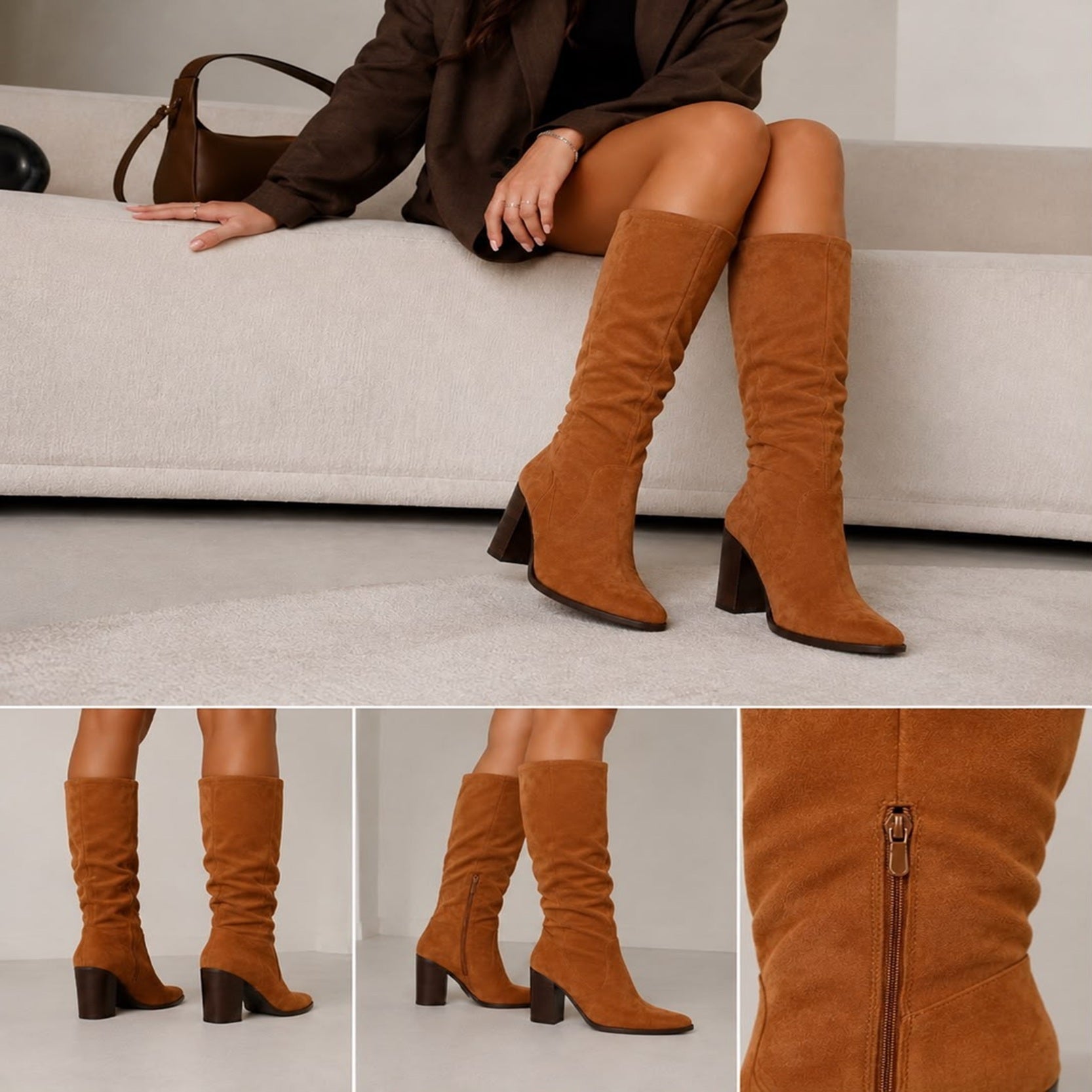 Women's Slouch Block Heel Mid-Calf Boots
