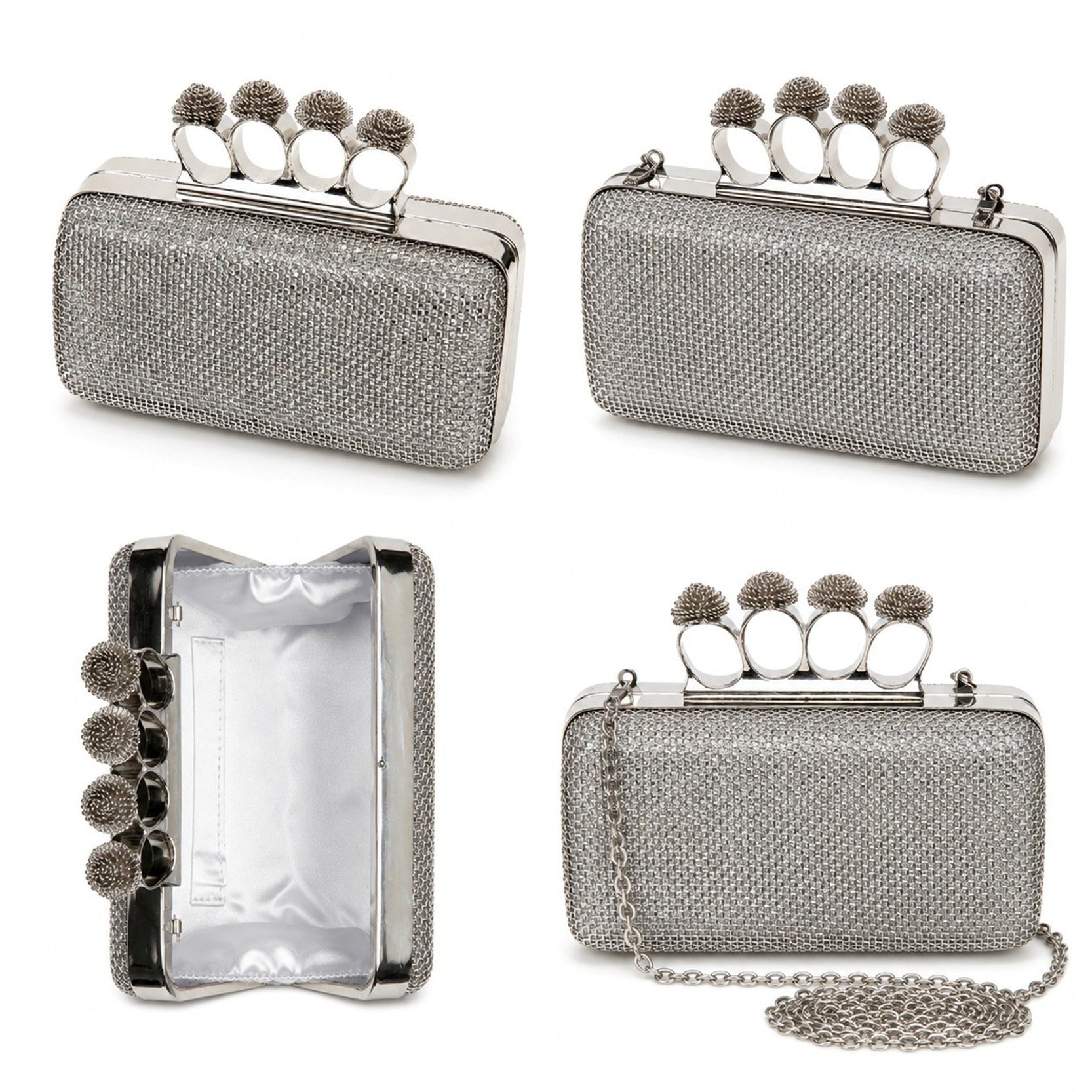 Women's  Crystal Embellished Box Clutch Crossbody Evening Bag