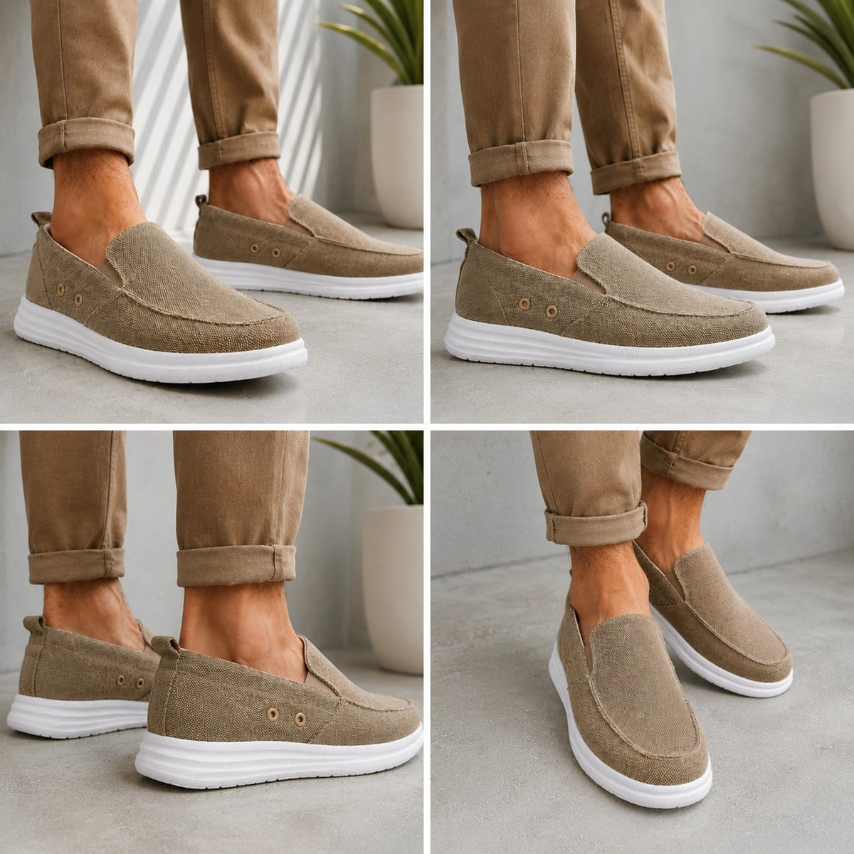 Men's Casual Canvas Slip-On Shoes Beige
