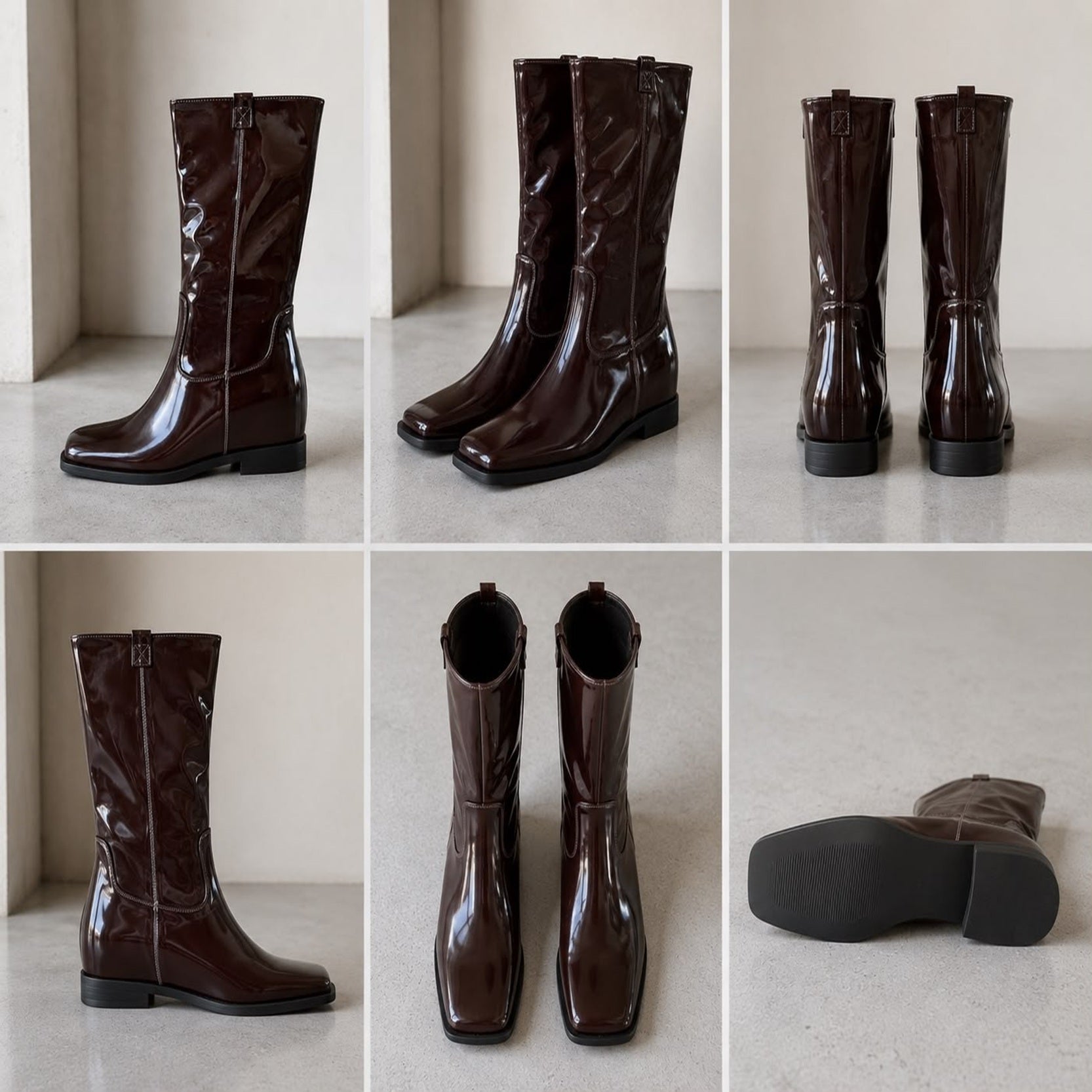 Women's Burgundy Patent Knee High Flat Boots