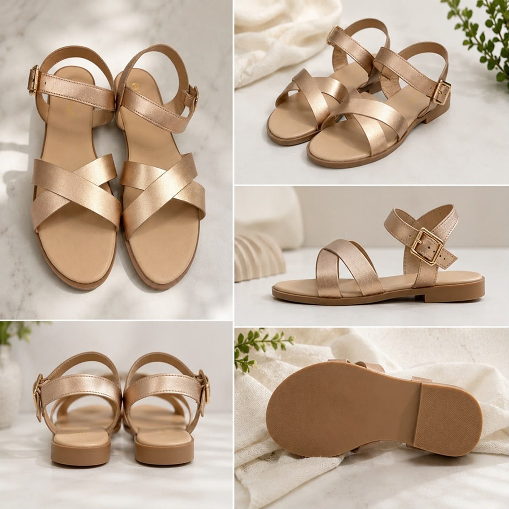 Women's Cross Strap Buckle Flat Sandals