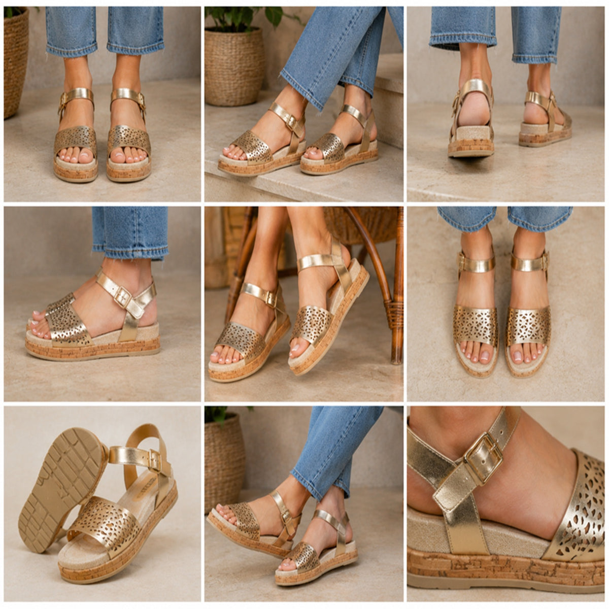 Women's Golden Glow Perforated Platform Sandals