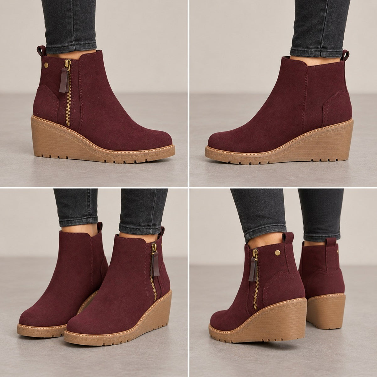 Women’s Burgundy Side-Zip Wedge Ankle Boots
