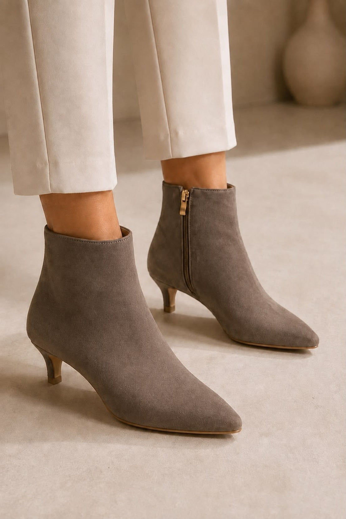 Pointed Toe Kitten Heel Ankle Boots Wide Fit